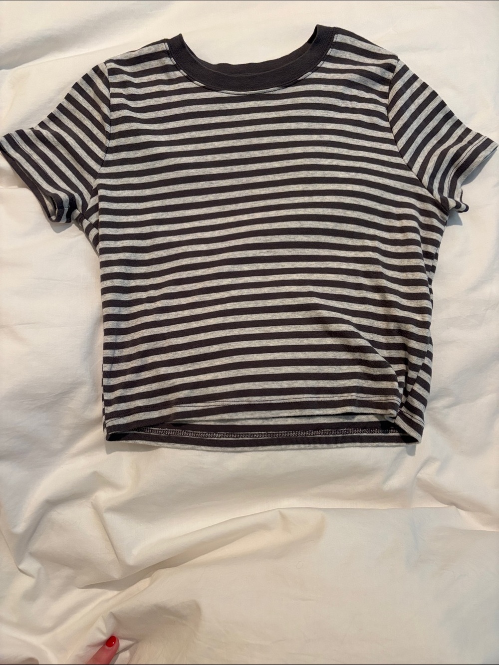 Hollister Dark Gray and Light Gray Striped Crop Tee